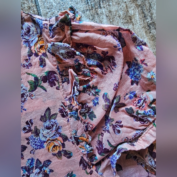 ZARA Floral Button Front Blouse Pink Blue Cottagecore Size Small EUC - Picture 6 of 11